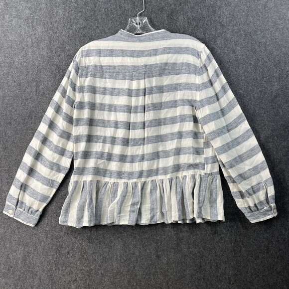 Lucky Brand Blouse Women's Medium Gray Cream Striped Peplum Long Sleeve - Picture 4 of 9